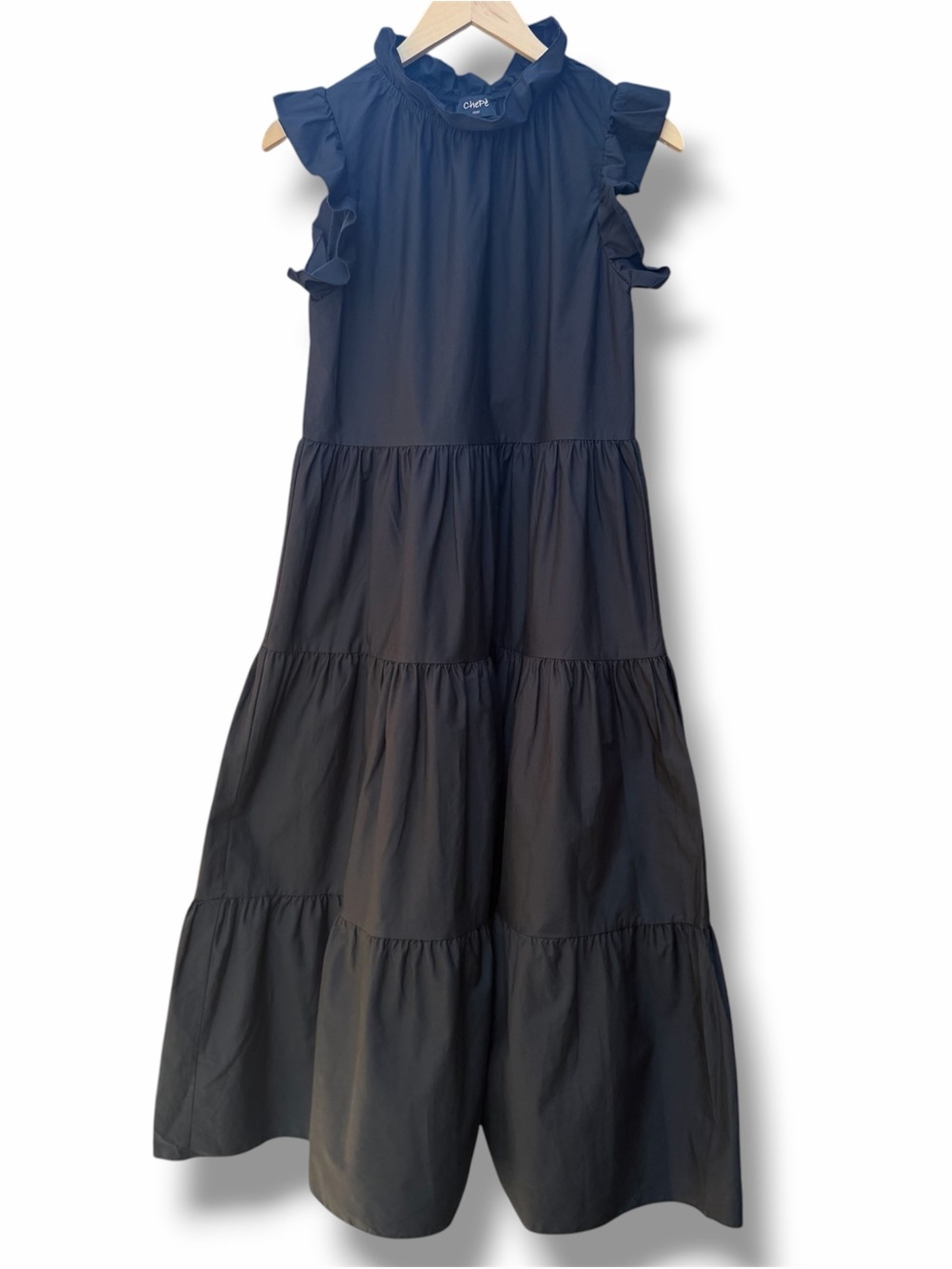 Chepe Italy Black Tiered Poplin Ruffle Sleeve Dress Sz- S Dark Cottagecore - Picture 7 of 14
